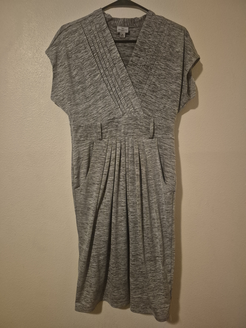 Worthington Heather Gray Pleated V-Neck Midi Dress